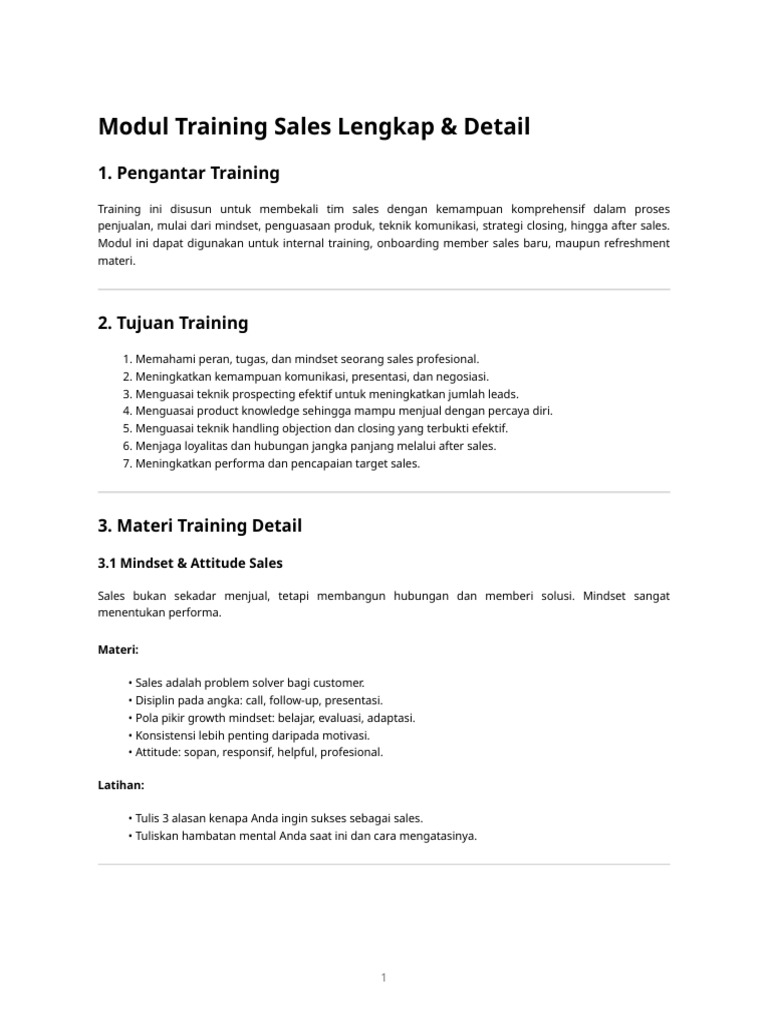 Modul Training Sales Lengkap PDF | PDF