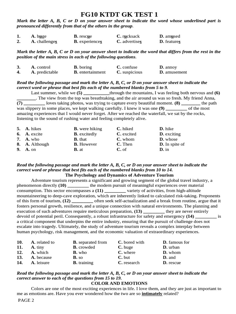 NK10 KTDK GK Test 1 | PDF | Emotions | Stress (Biology)