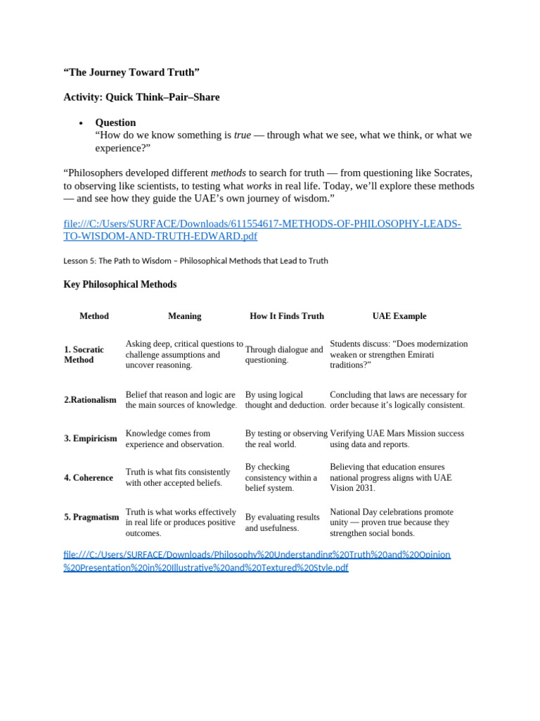 Exploring Philosophical Methods for Truth | PDF | Truth | Philosophical ...