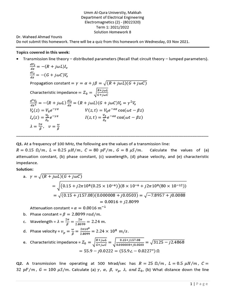 EMT2 Hw8 Sol | PDF | Transmission Line | Decibel