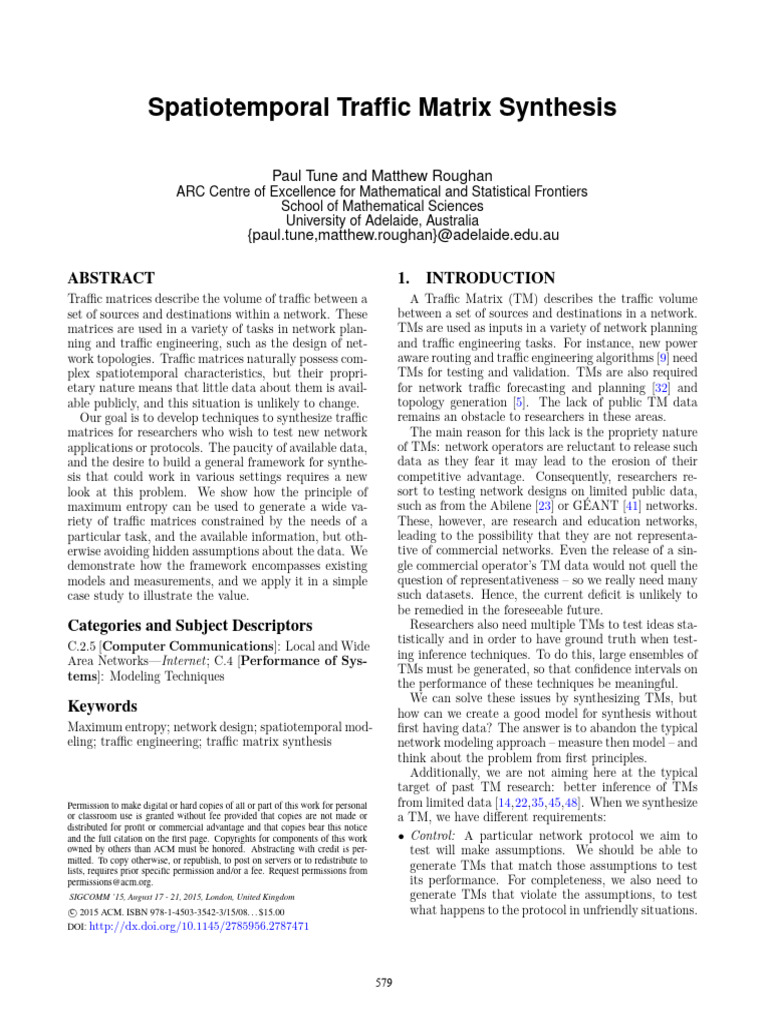 Spatiotemporal Traffic Matrix Synthesis | PDF | Probability ...