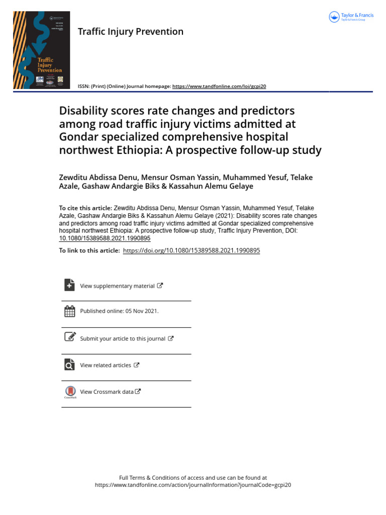 Disability Scores Rate Changes and Predictors Among Road Traffic Injury ...