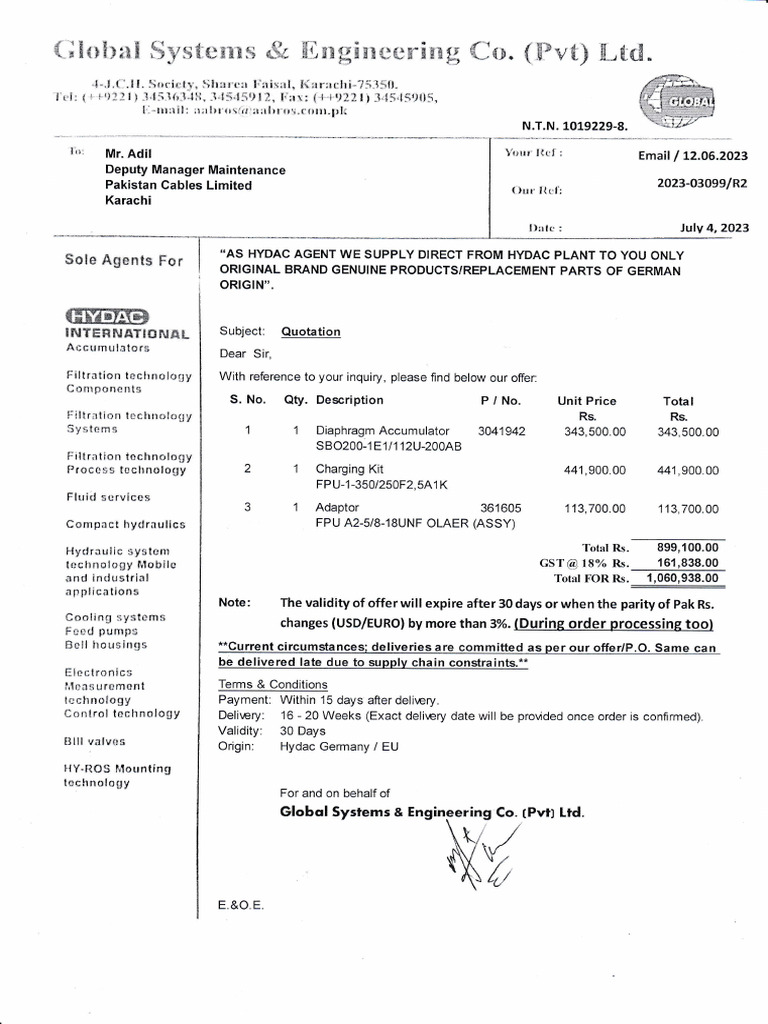 Quotation Pakistan Cable 2023-03099-R2 | PDF