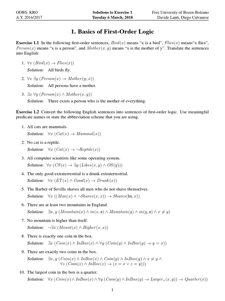 First-Order Logic Exercises Solutions | PDF | Chess Theory | Chess