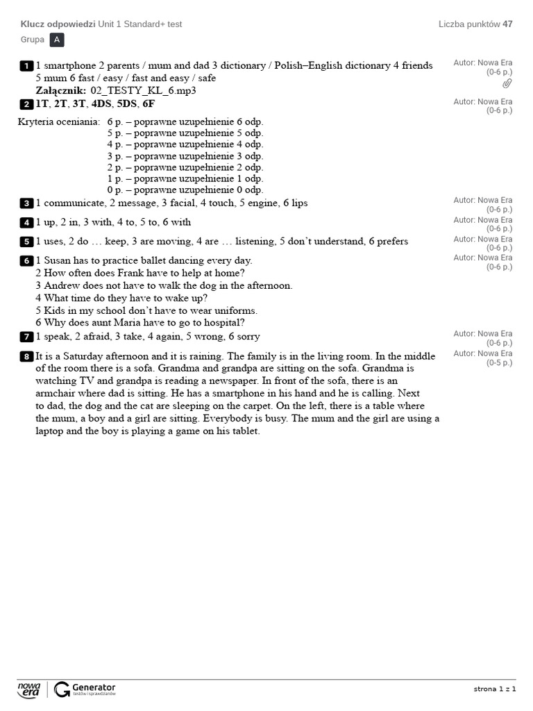Unit 1 Standard+ Test Answer Key | PDF