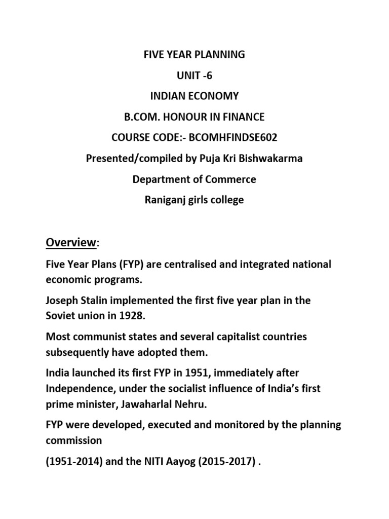 Overview of India's Five Year Plans | PDF | Economies