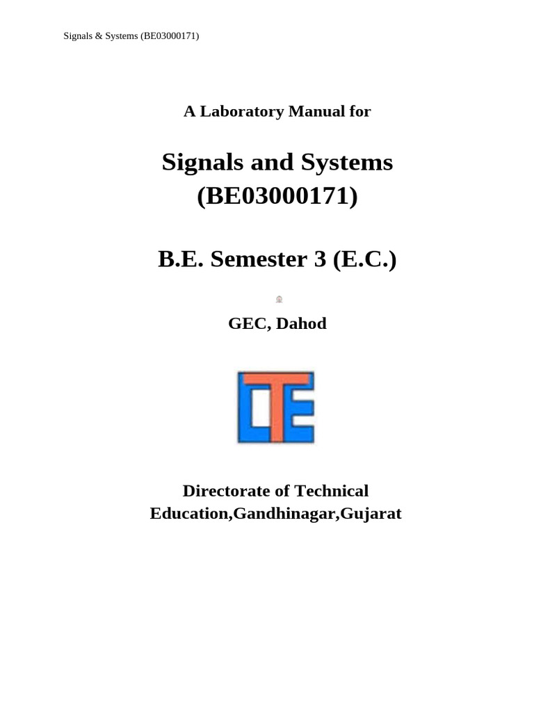 Signals & Systems Lab Manual for BE Students | PDF | Matlab | Discrete ...
