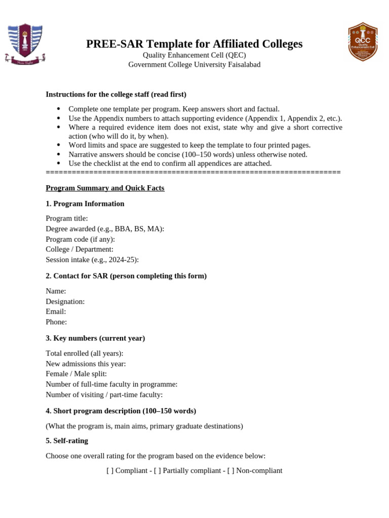 PREE-SAR Template for College Programs | PDF | Curriculum