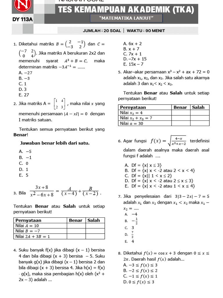 Tka Mat Lanjut 1 | PDF