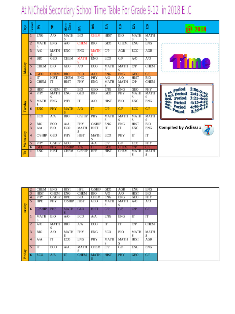 Weekly Class Schedule Overview | PDF