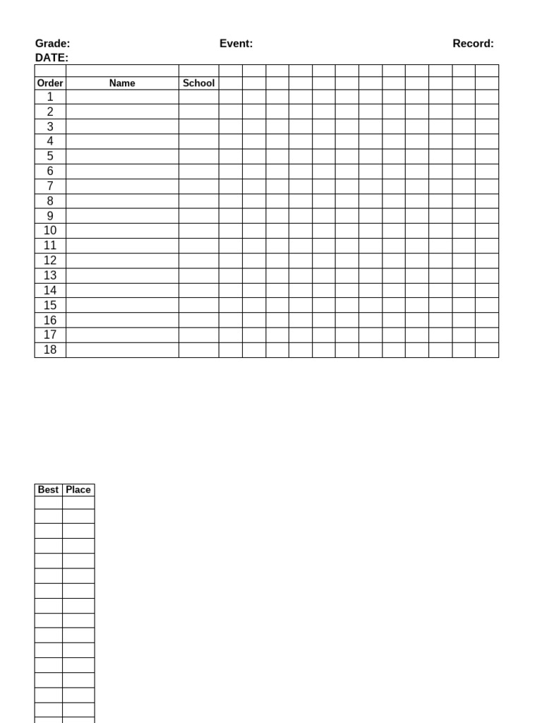 Athletics Results and Records Sheet | PDF | Competition | Sports