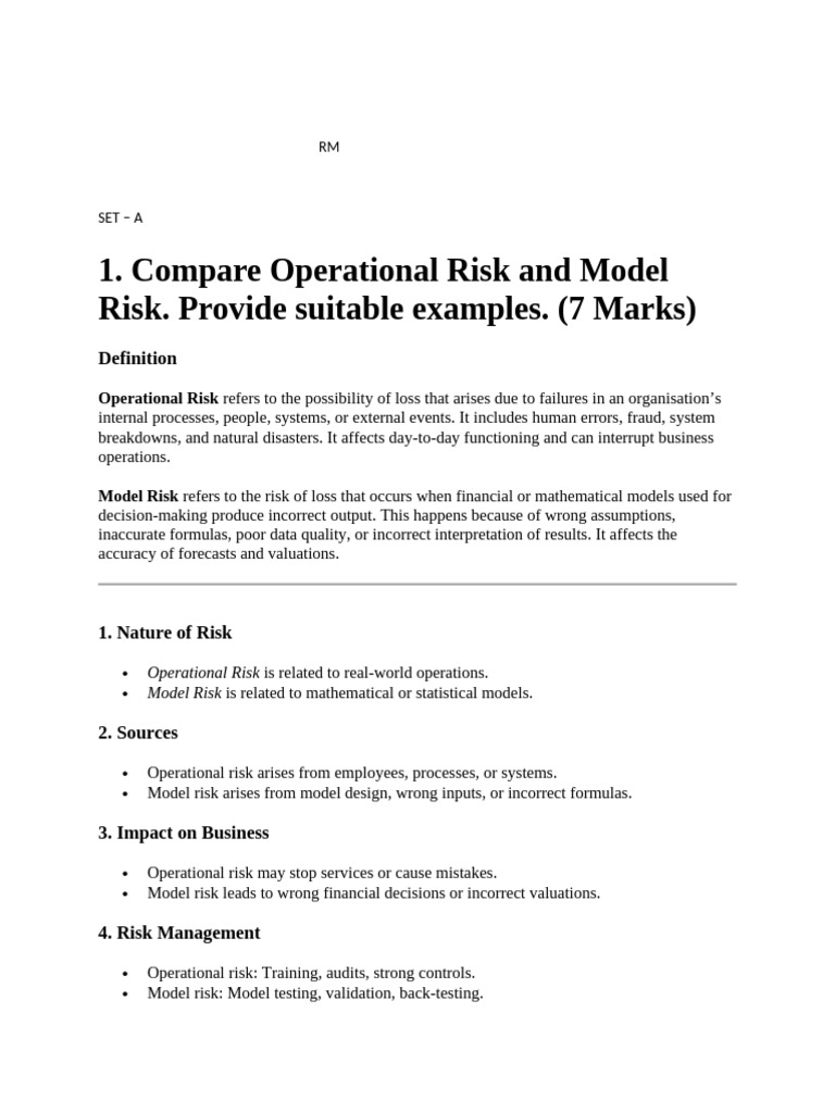 Operational vs Model Risk Explained | PDF | Risk | Value At Risk