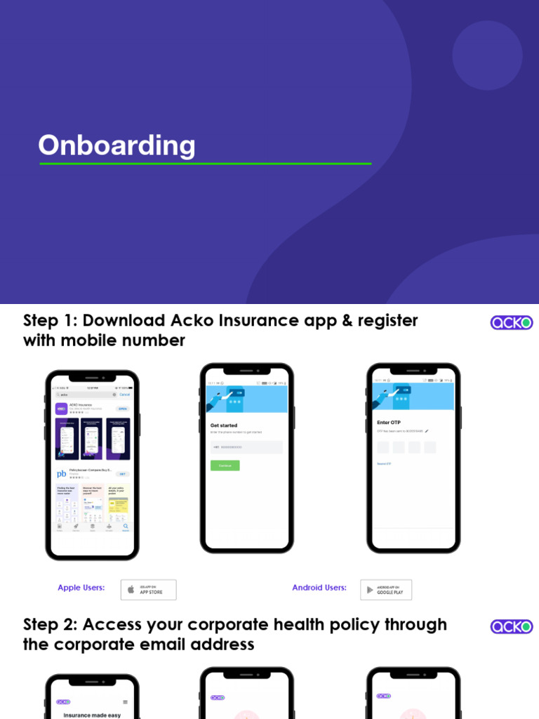 Acko Insurance App Onboarding Guide | PDF | Software