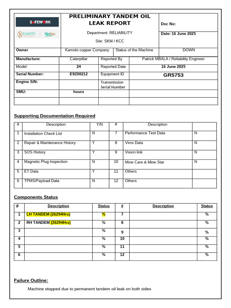 Preliminary Premature Engine Failure Report on Dozer d10t - Dz57 ...