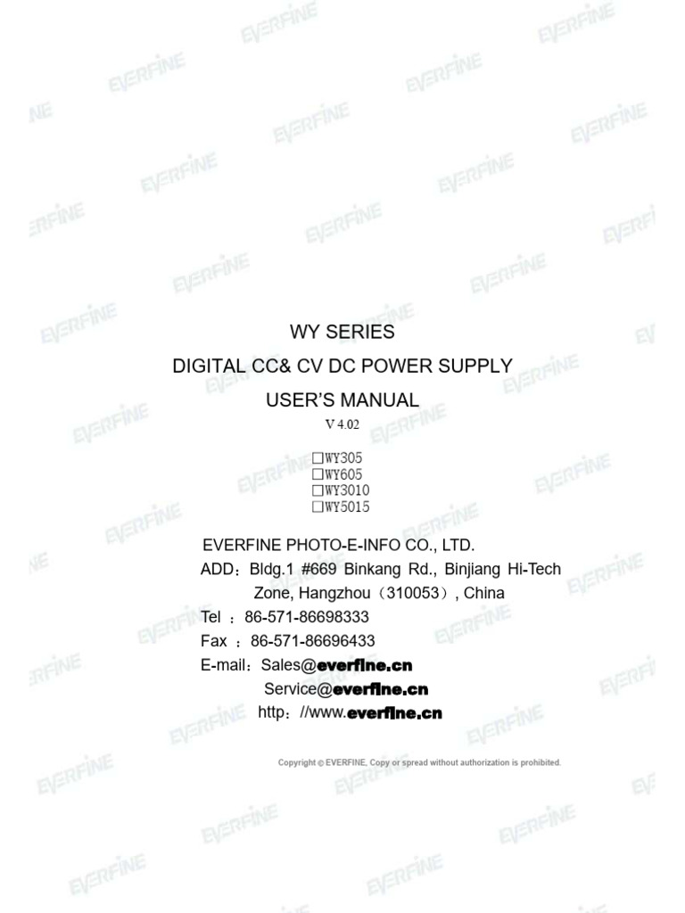 WY Series Digital Power Supply Manual | PDF | Power Supply | Electronics