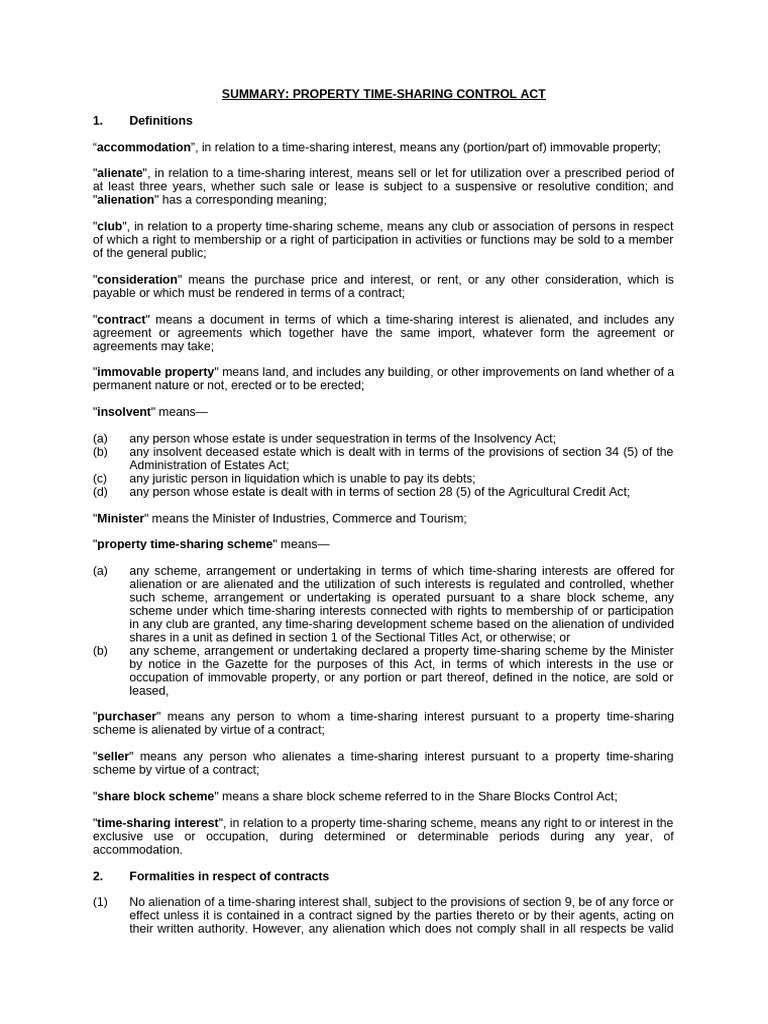 Property Time-Sharing Control Act Overview | PDF | Insolvency | Property