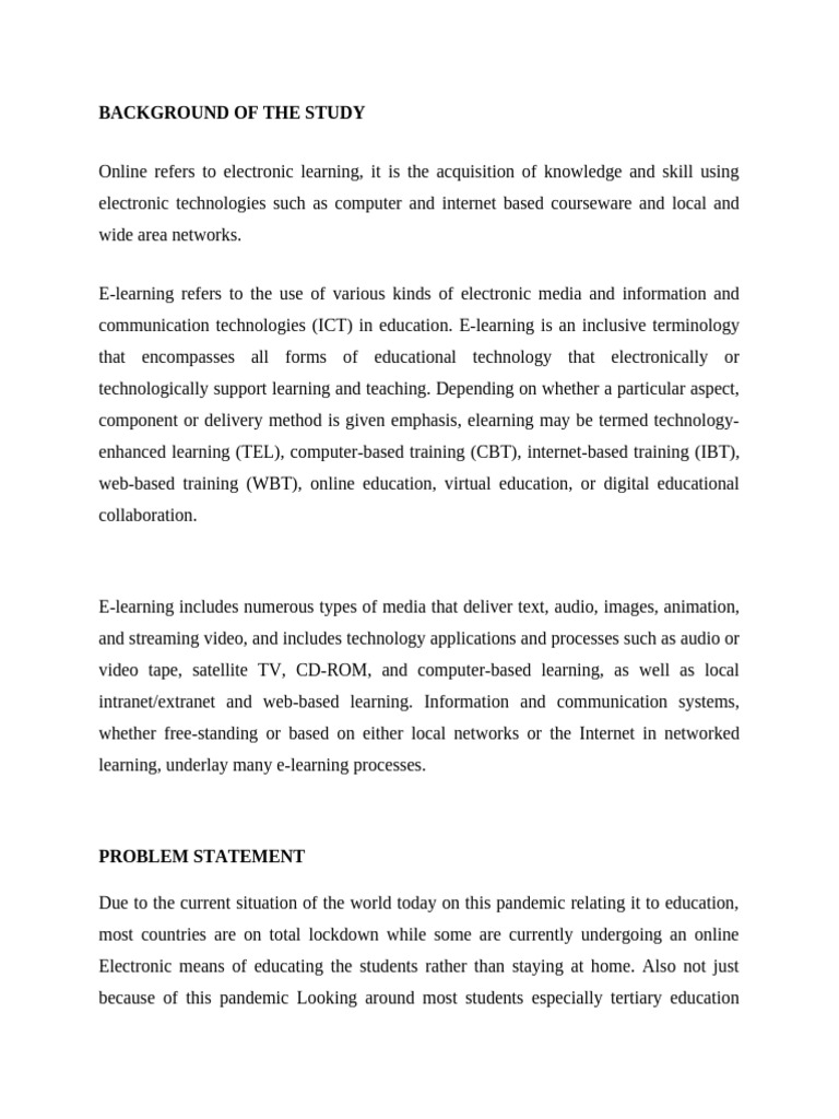 Proposal of E-Learning in This Pandemic | PDF | Educational Technology ...
