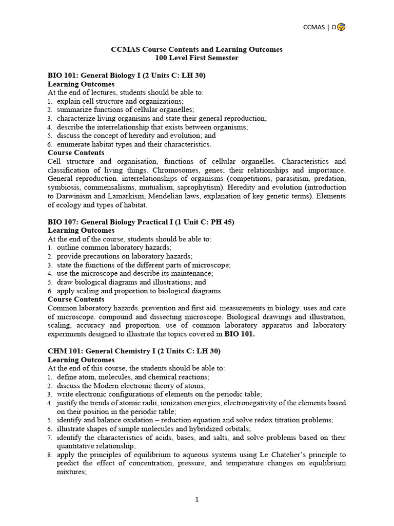 CCMAS Course Overview: Biology, Chemistry, Computing | PDF | Chemical ...