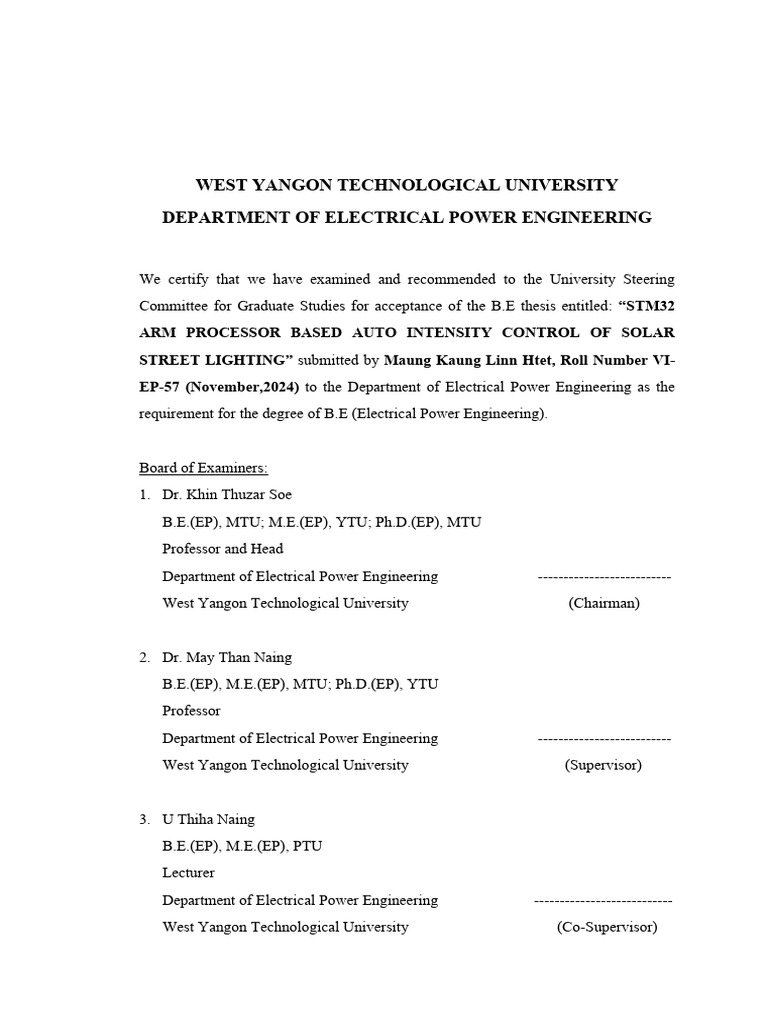 West Yangon Technological University Department of Electrical Power ...