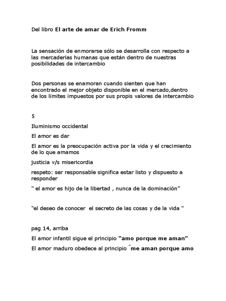 Del Libro El Arte de Amar de Erich Fromm | PDF | Amor | Teorías filosóficas