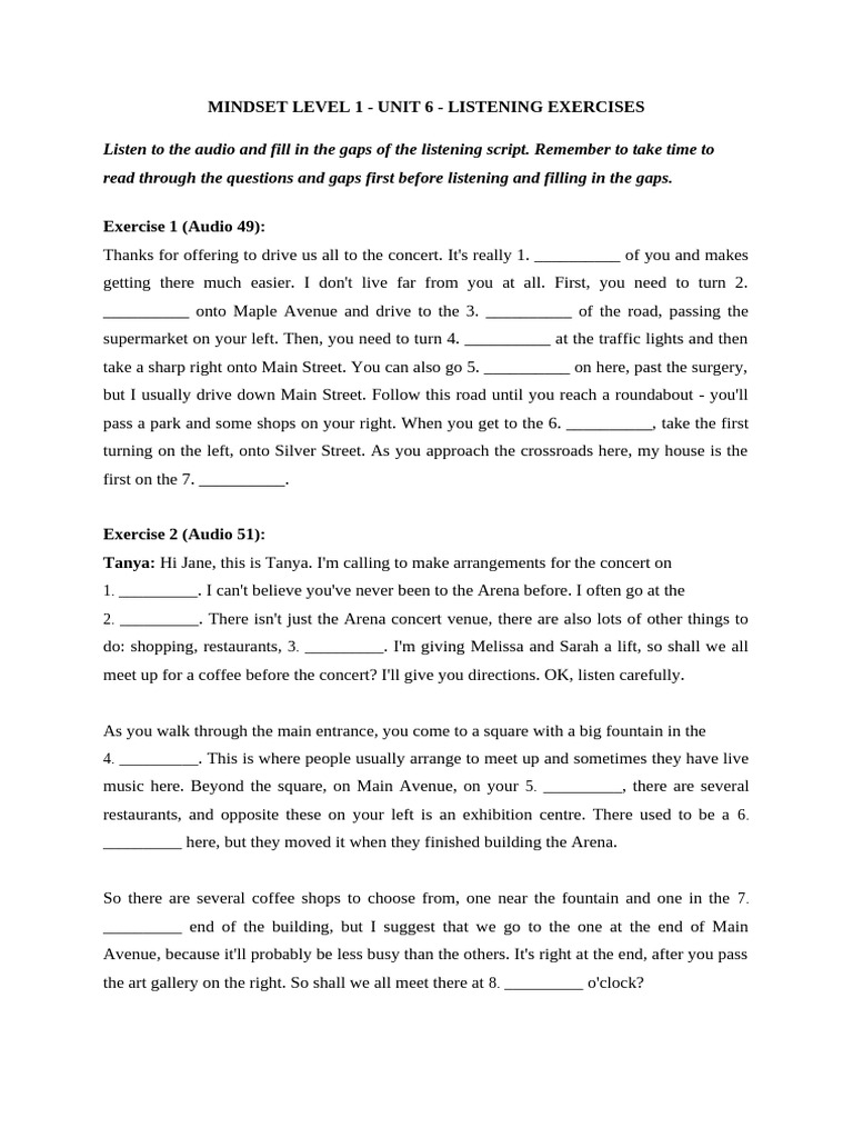 Mindset Level 1 - Script - Listening Exercises | PDF