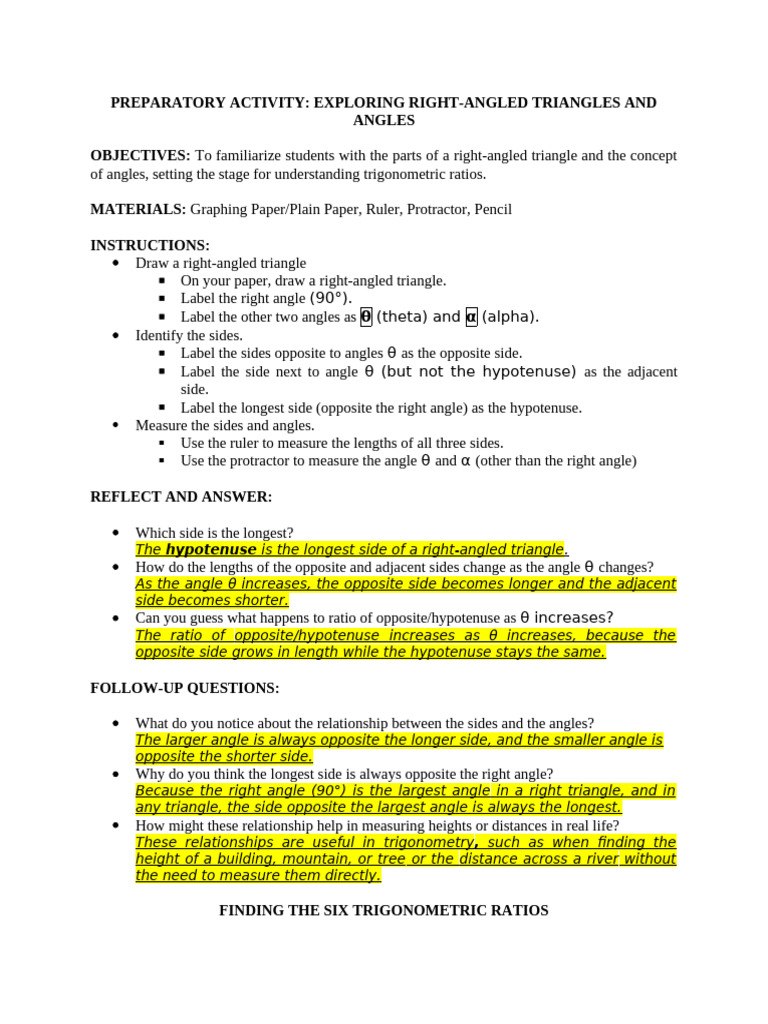 Worksheet Trigonomtric Ratios | PDF | Trigonometry | Euclidean Plane ...