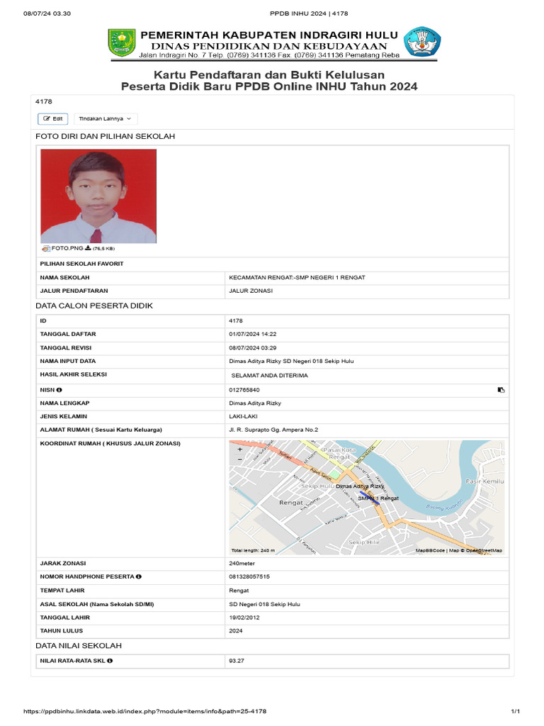 Pendaftaran PPDB INHU 2024: Dimas Rizky | PDF