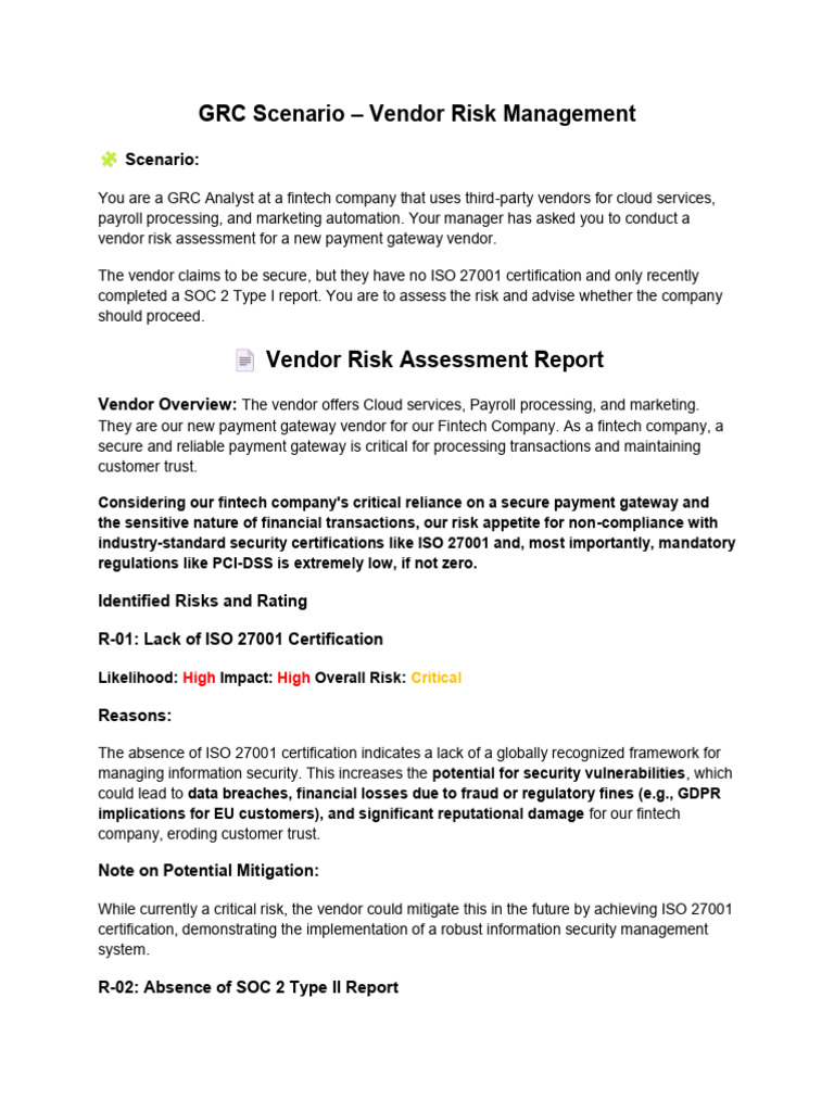 Vendor Risk Assessment: Payment Gateway Compliance | PDF | Payment Card ...
