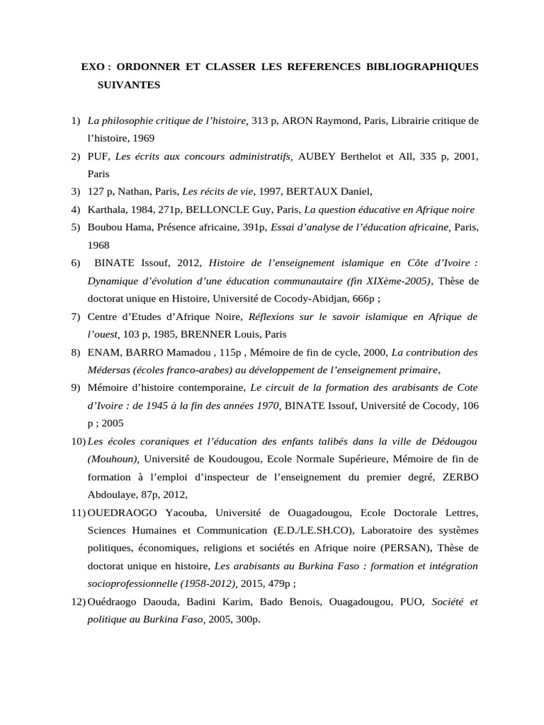 Classement des références bibliographiques | PDF
