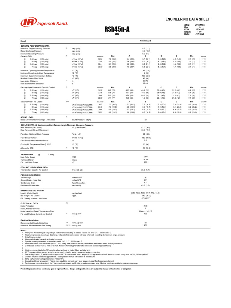 Air Compressor Performance Data Sheet | PDF | Mechanical Engineering
