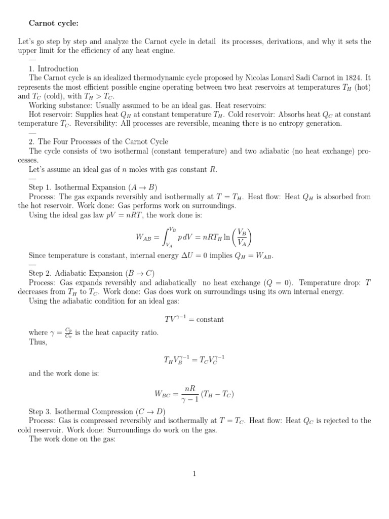 Understanding the Carnot Cycle Efficiency | PDF | Heat | Applied And ...