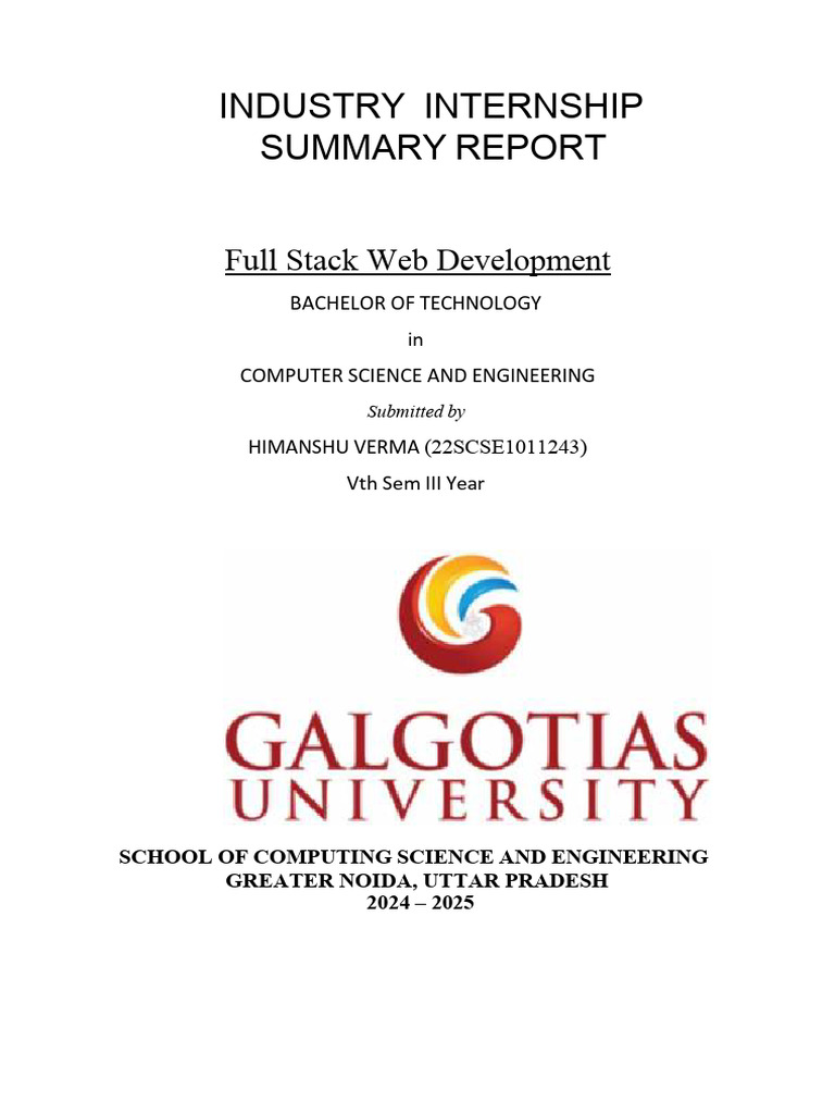 Full Stack Web Development Internship Report | PDF | Html | World Wide Web