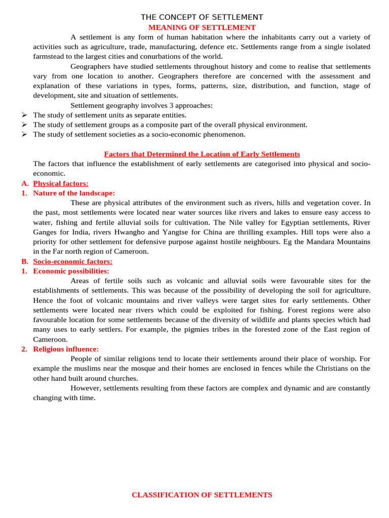Understanding Settlement Geography | PDF | Agriculture | Village