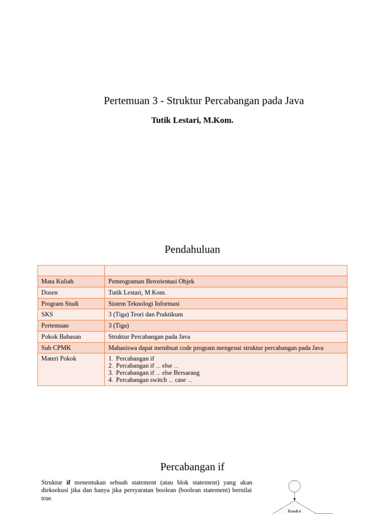Struktur Percabangan Java: If dan Switch | PDF