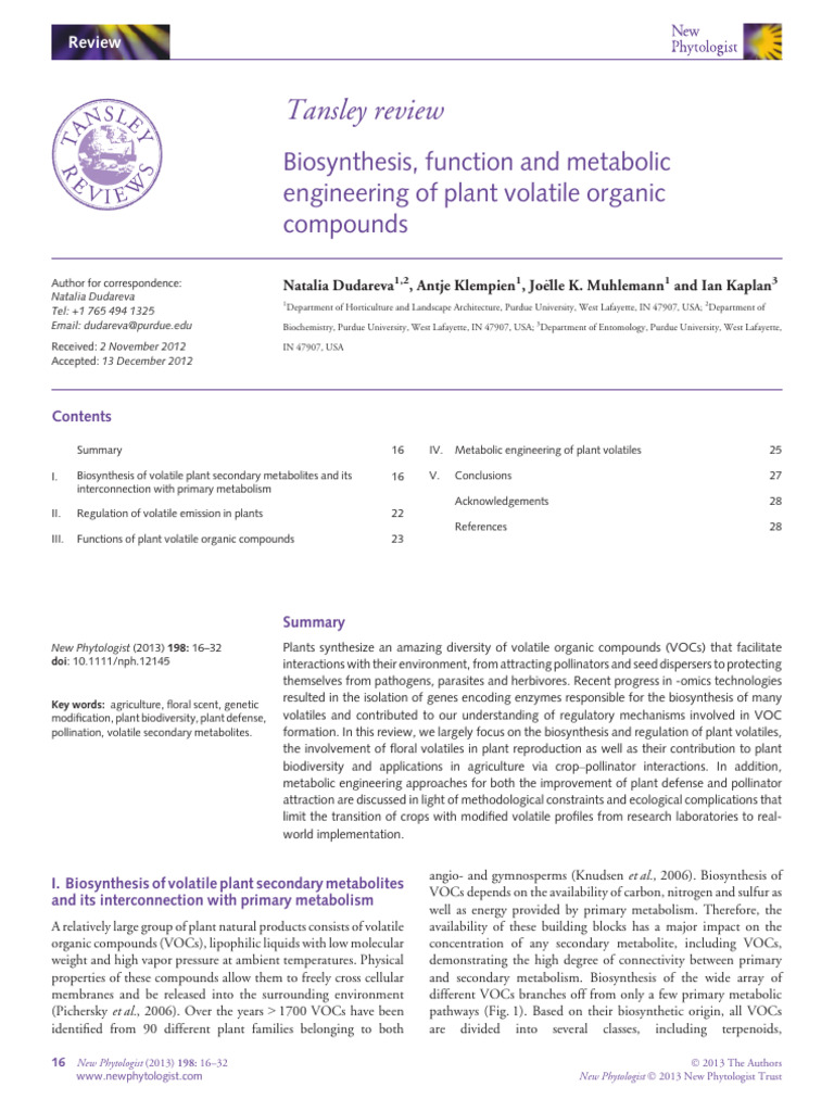 New Phytologist - 2013 - Dudareva - Biosynthesis Function and Metabolic ...