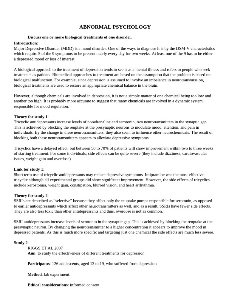 Biological and Cognitive Treatments for MDD | PDF | Major Depressive ...