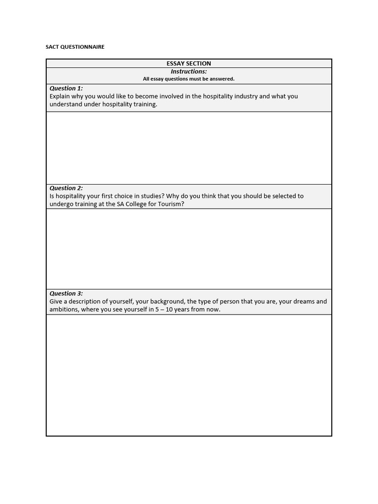 SACT Essay Questionnaire | PDF | Chess | Chess Theory