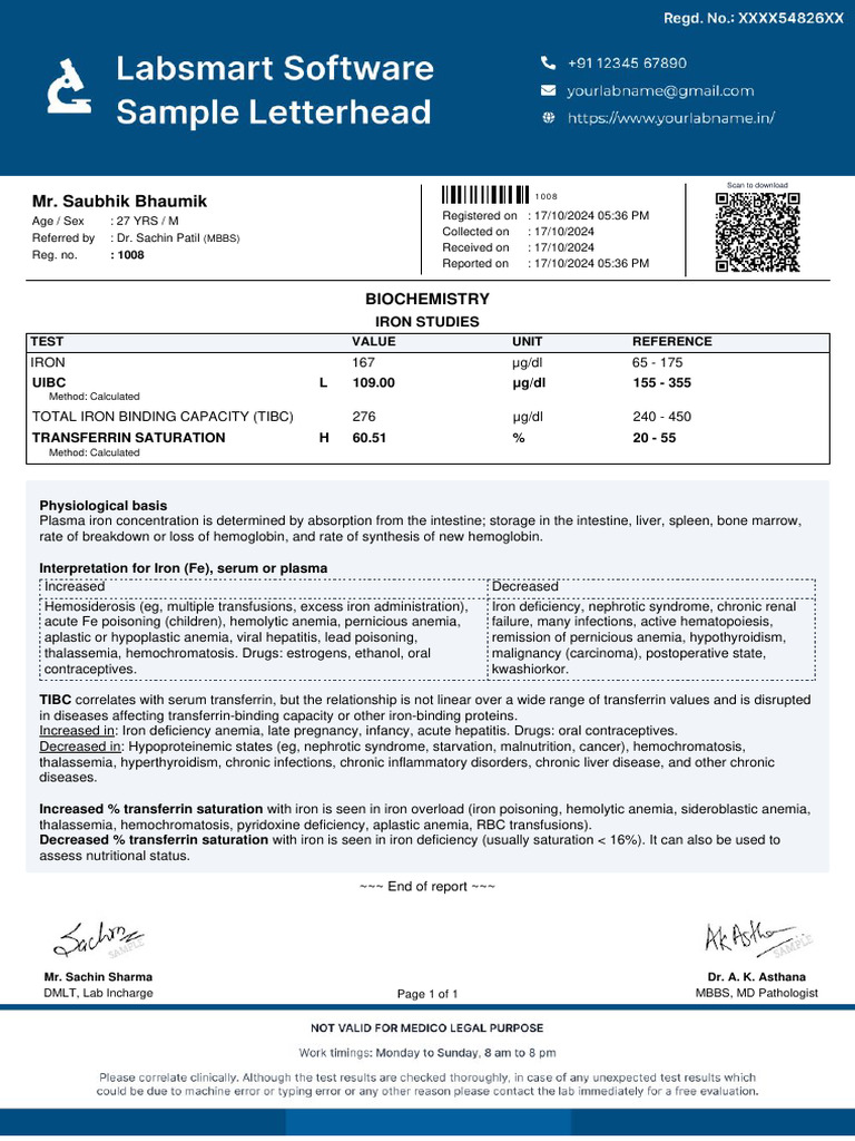 Iron Studies Biochemistry Report | PDF | Anemia | Iron