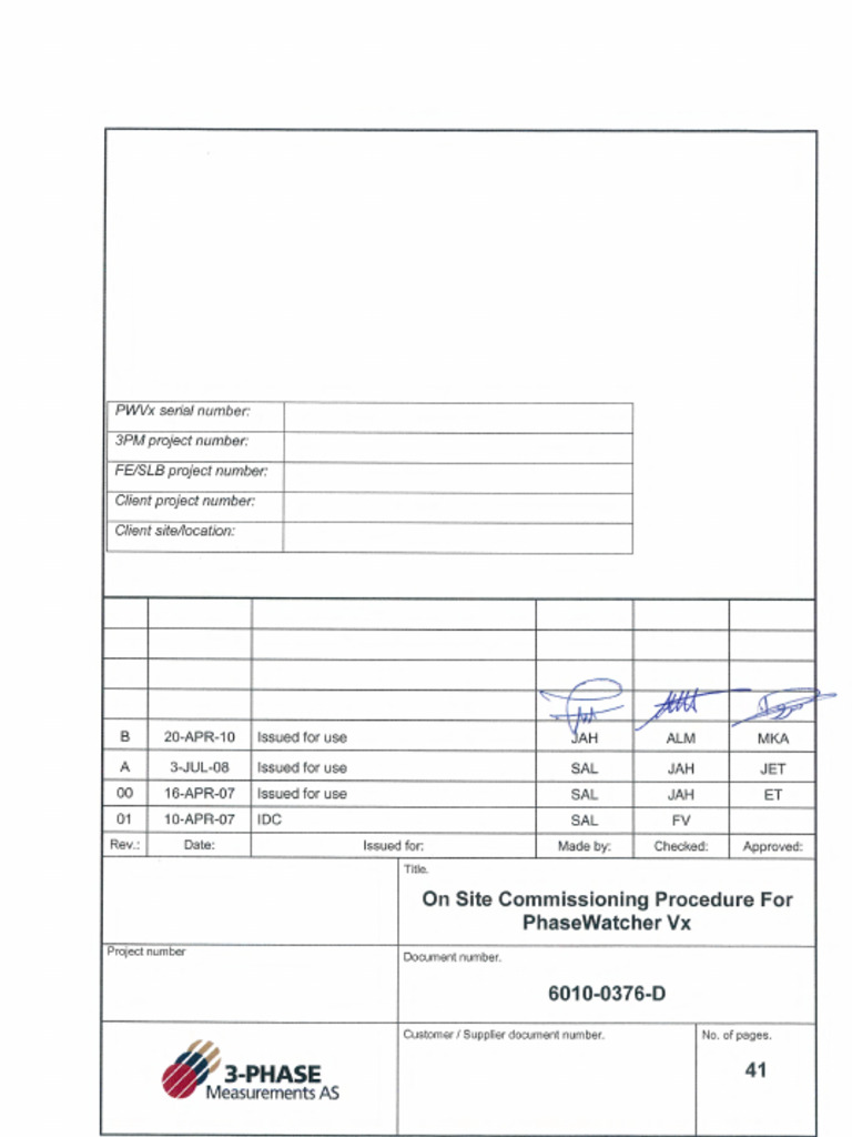 6010-0376-D RevB On Site Commissioning Procedure For PhaseWatcher VX ...
