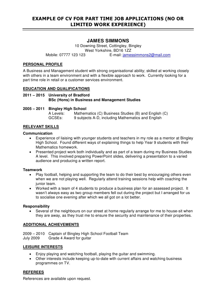 CV Example for Part-Time Jobs | PDF | Sports & Recreation