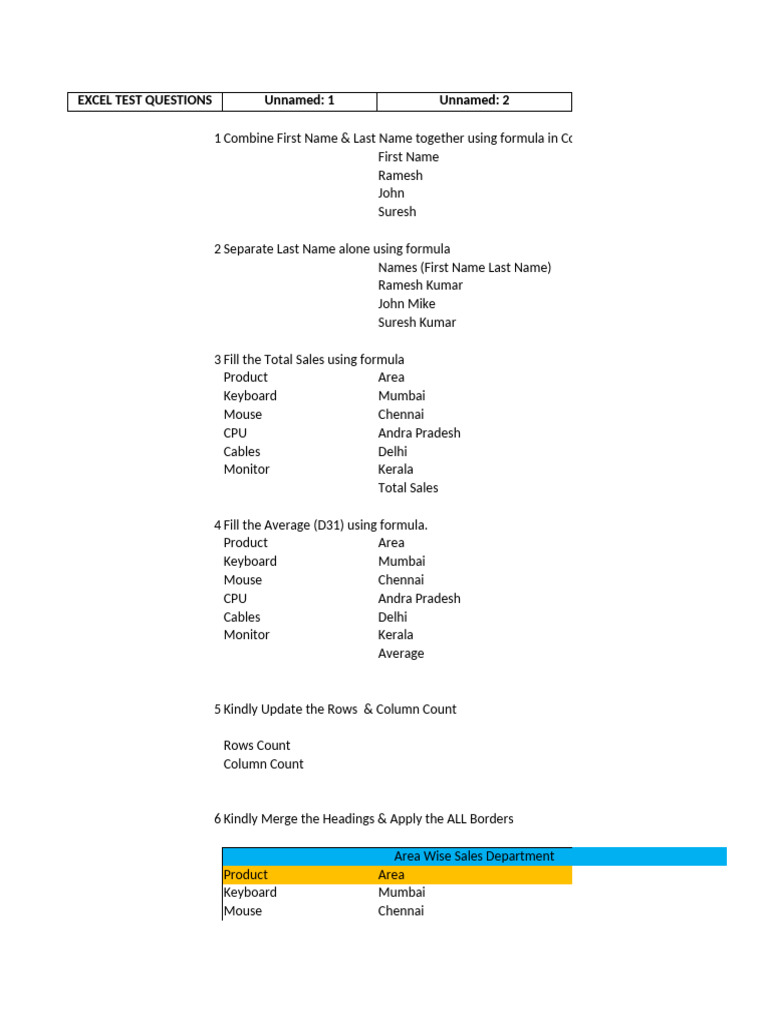 Excel Weekly Test | PDF