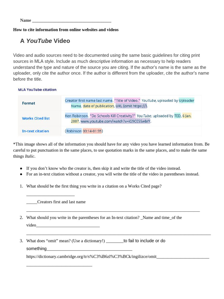 09c.how to Cite Information From Online Videos | PDF | Citation ...