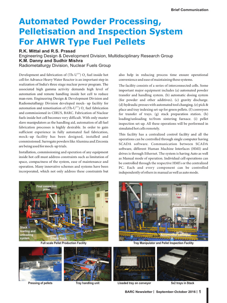 Automated Fuel Pellet Production System | PDF | Nuclear Physics ...