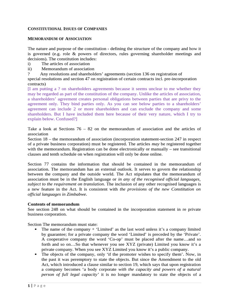 Constitutional Issues in Company Governance | PDF | Articles Of ...