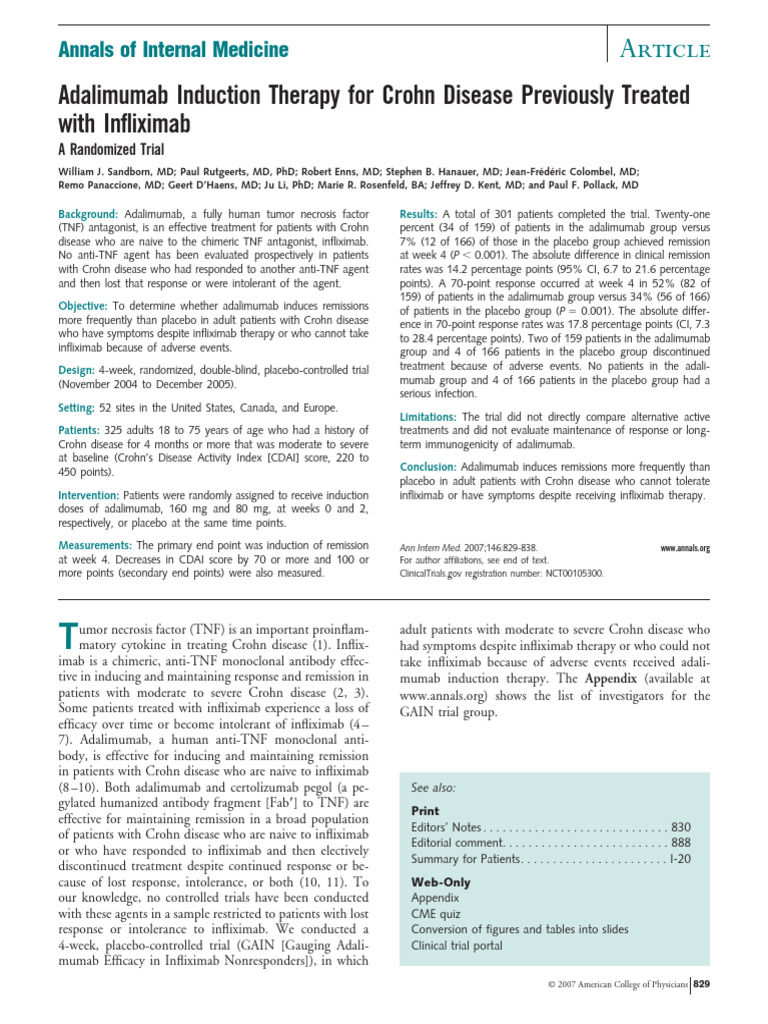 Adalimumab for Crohn's After Infliximab | PDF | Health Care | Immunology