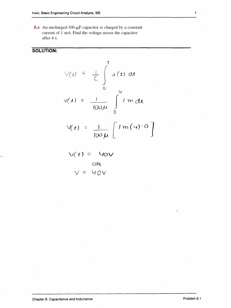 Basic Engineering Circuit Analysis Chapter 6 Solution Capacitor Electrical Network