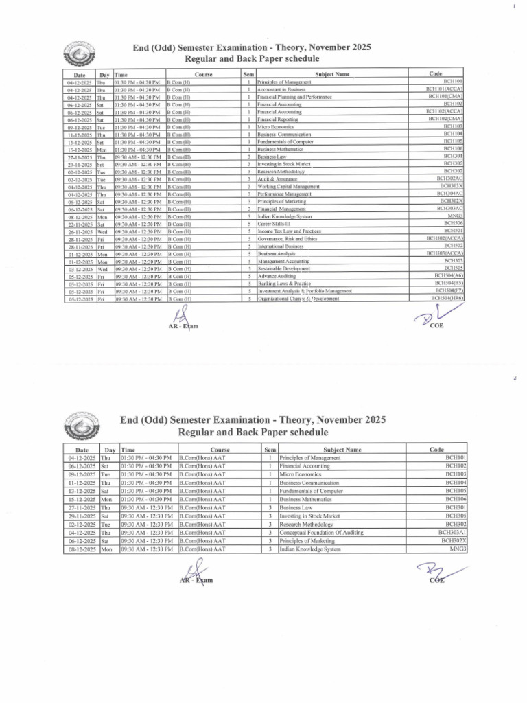November 2025 Odd Semester Exam Schedule | PDF | Computing | Computer ...