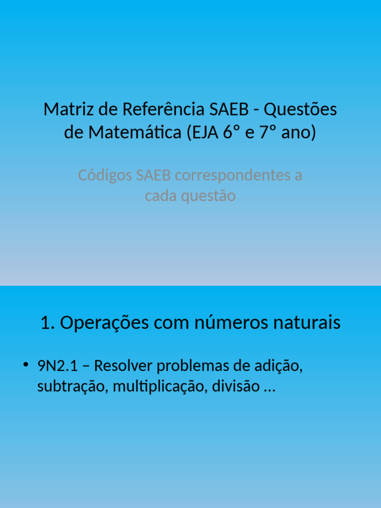 Questões de Matemática SAEB EJA 6º e 7º | PDF