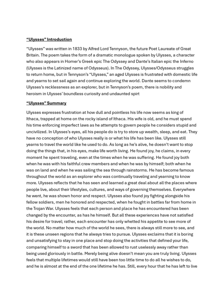 Tennyson's "Ulysses": Themes & Analysis | PDF | Odysseus | Odyssey