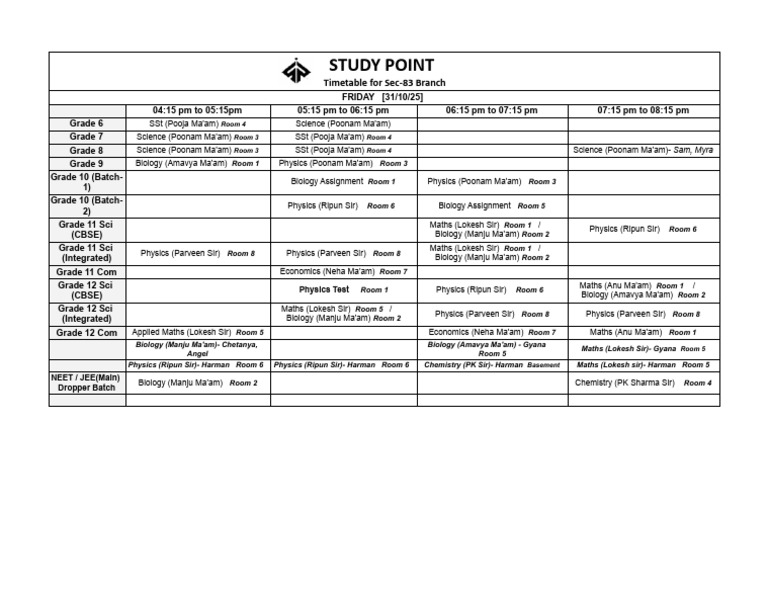 Class Scedule 83 Branch Fri 31st Oct | PDF